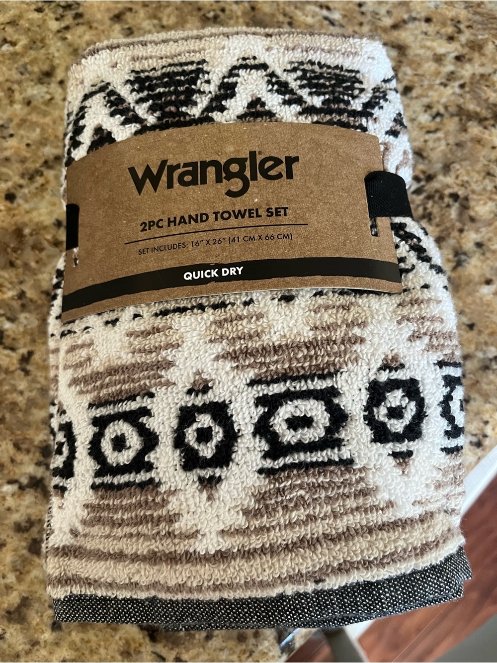 Wrangler 2pc Hand Towel Set - Black & Brown Pattern